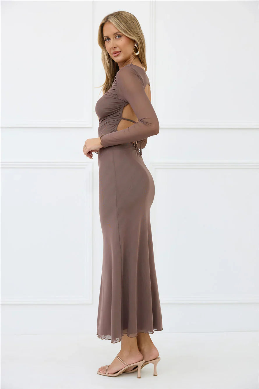Thinking Pretty Long Sleeve Maxi Dress Mushroom