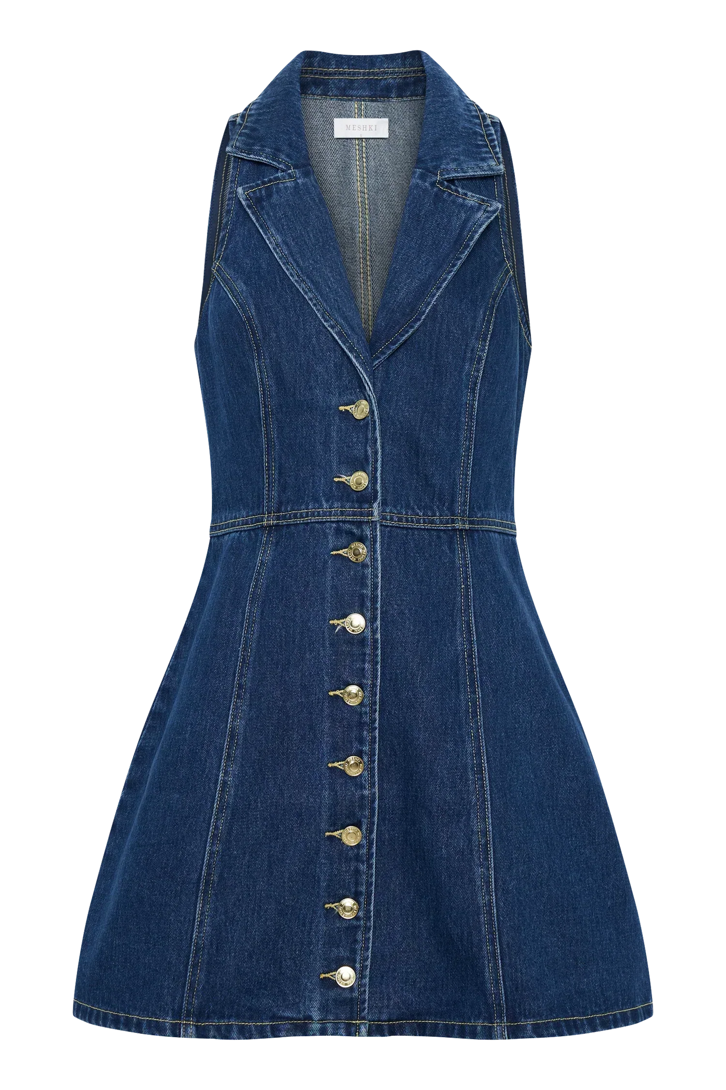 Eugenie Collared Denim Mini Dress - Dark Blue