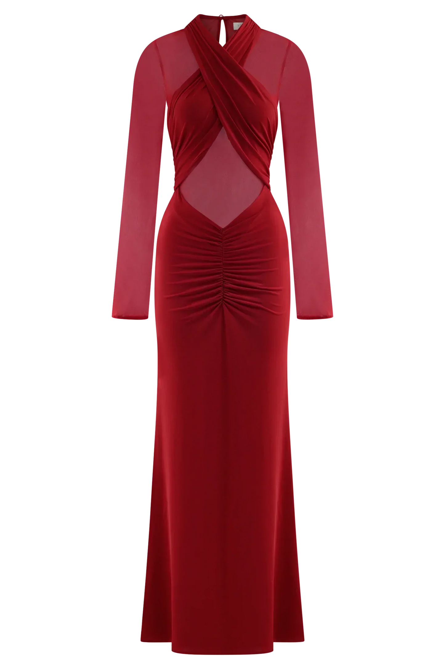 Tania Slinky And Mesh Long Sleeve Maxi Dress - Ruby