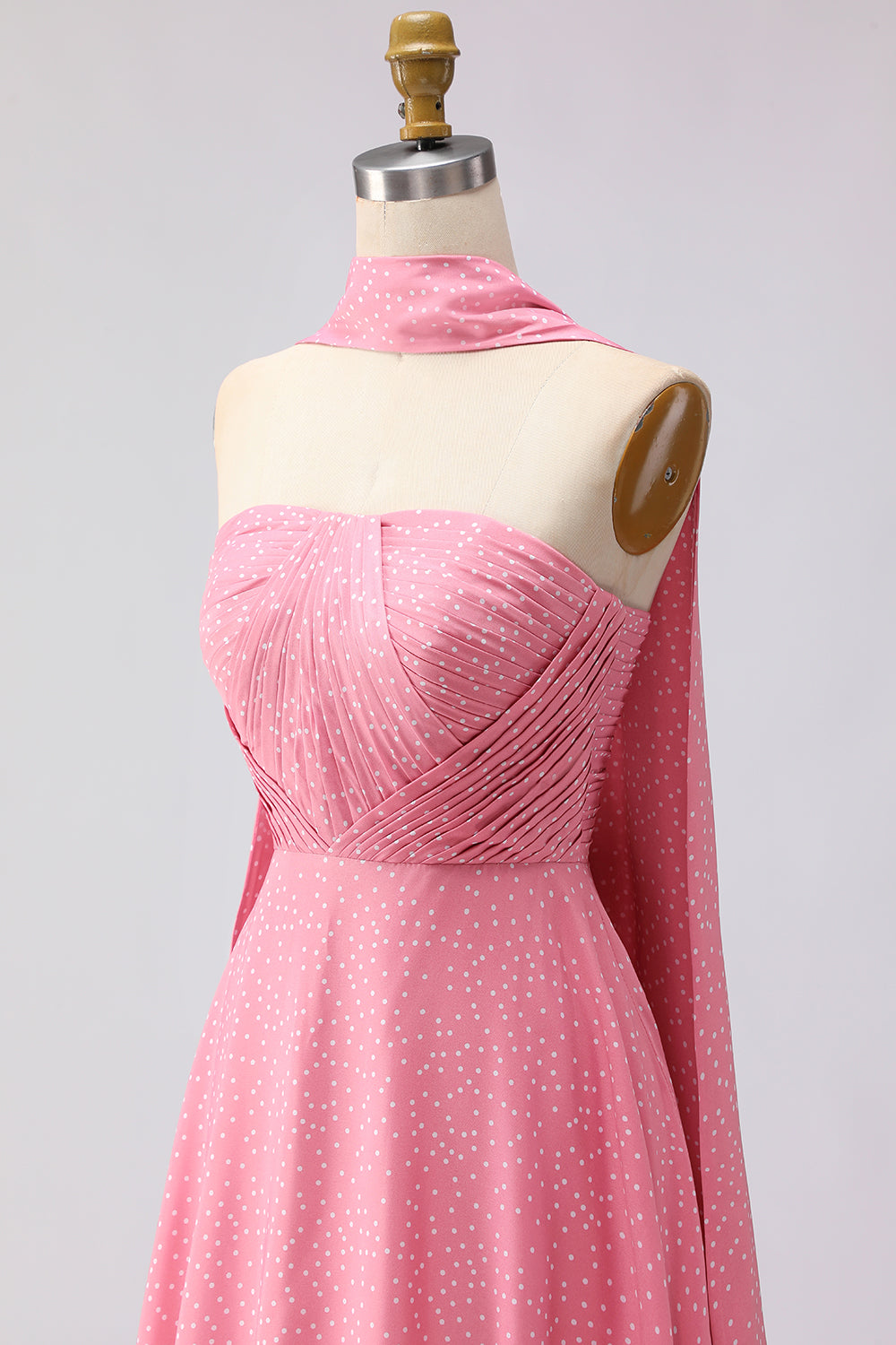 Green White Polka Dots A Line Neck Scarf Long Bridesmaid Dress