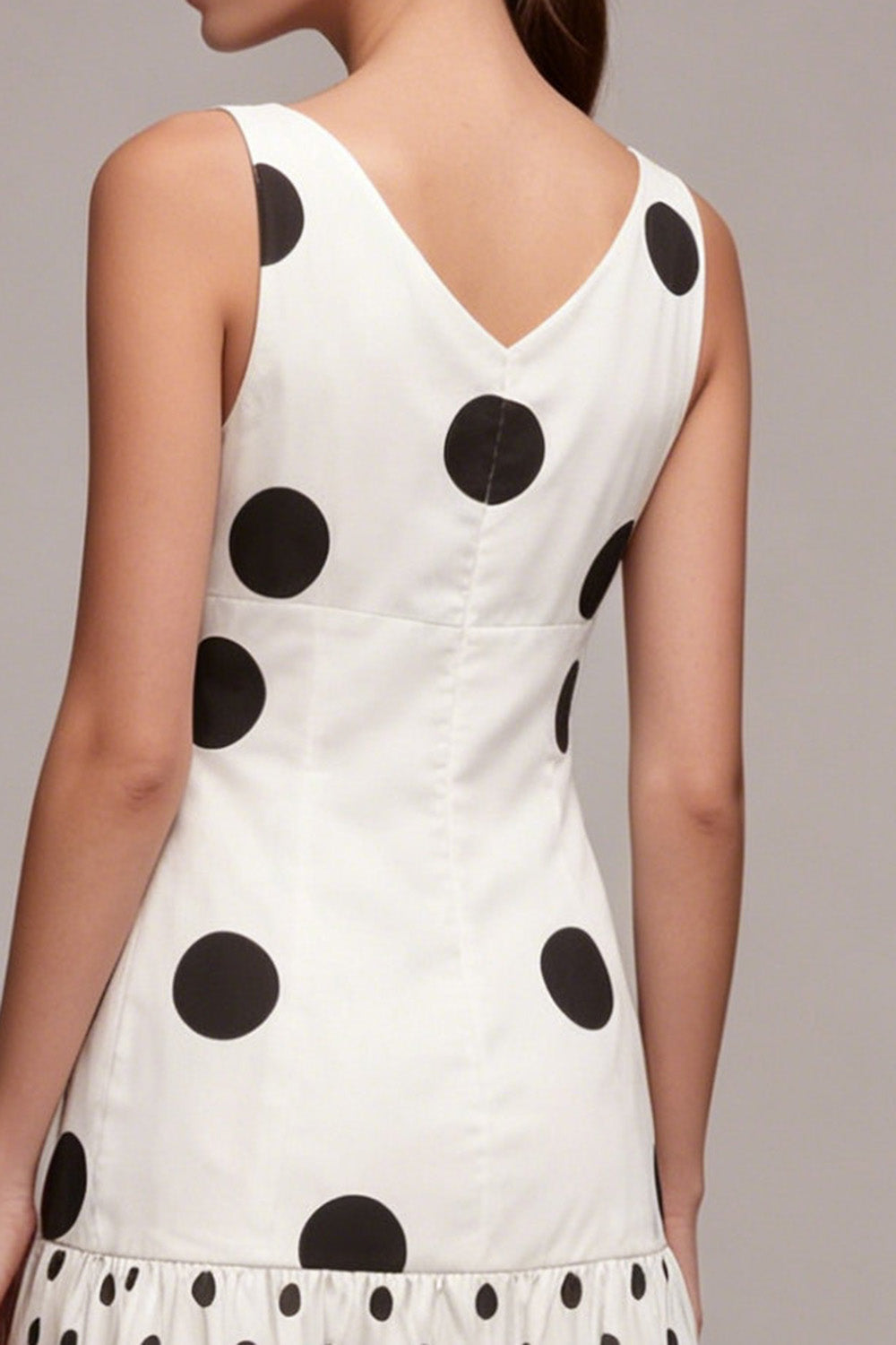White and Black Cowl Neck A Line Maxi Polka Dots Dress