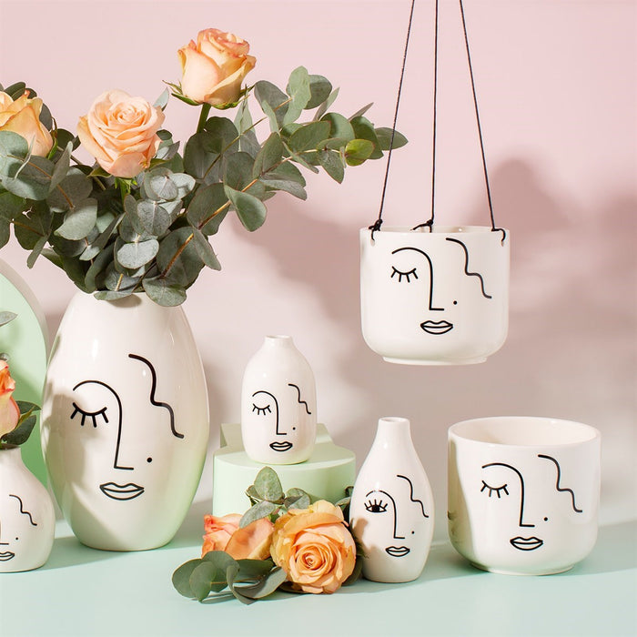 Abstract Face White Large Planter - Modern Home Interiors