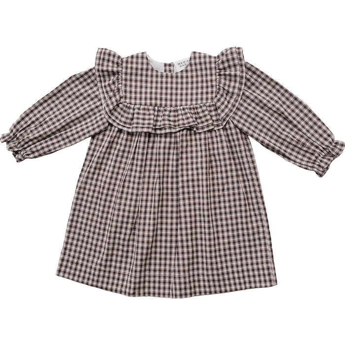 Brown Gingham Ruffle Dress