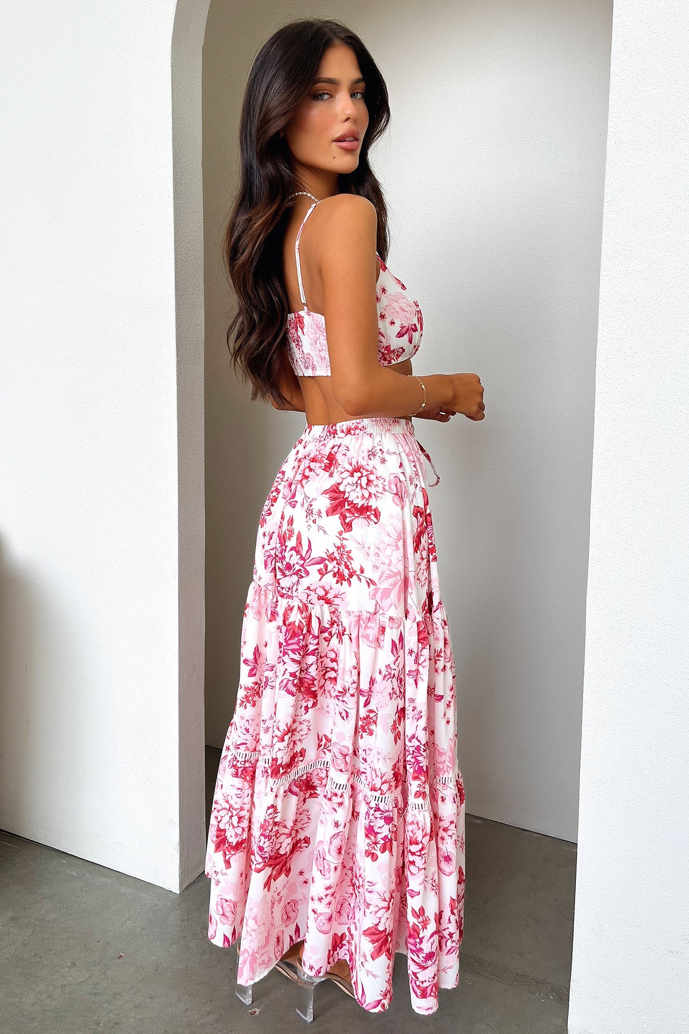 Kei Maxi Skirt - Pink / Red Floral
