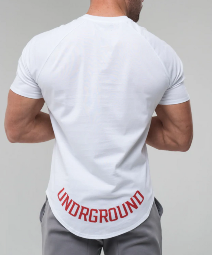 UNDRGROUND Curved Tee Red Logo (White)