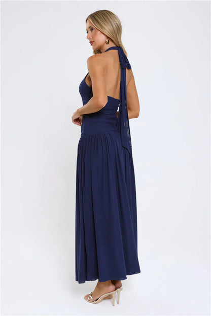 Temptation Muse Halter Maxi Dress Navy