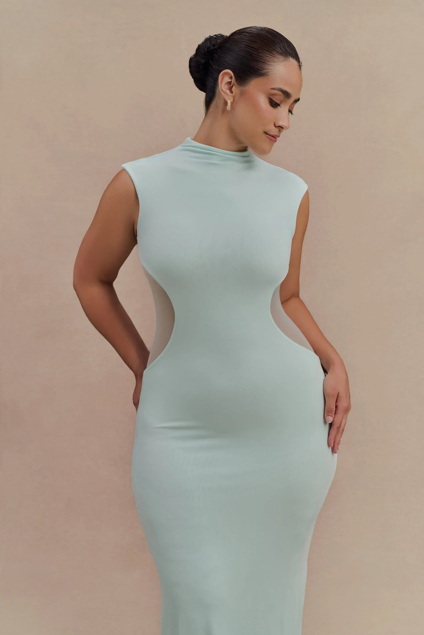 Massie Slinky And Mesh Maxi Dress - Lagoon