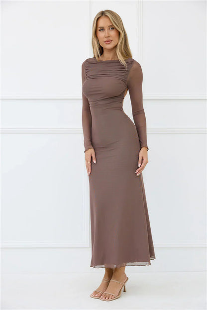 Thinking Pretty Long Sleeve Maxi Dress Mushroom