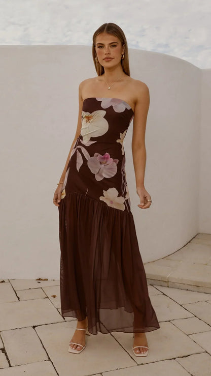 Elle Maxi Dress - Brown Floral