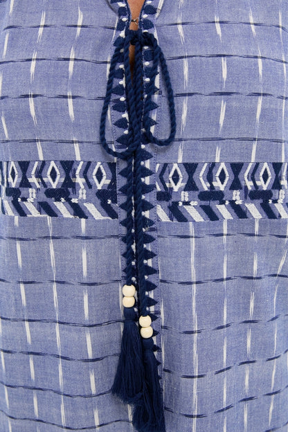 Azure Ikat Embroidered Wynne Dress