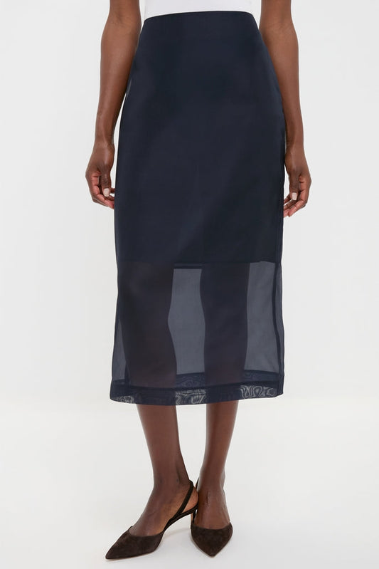 Atlantic Silk Organza Woven Midi Pencil Skirt