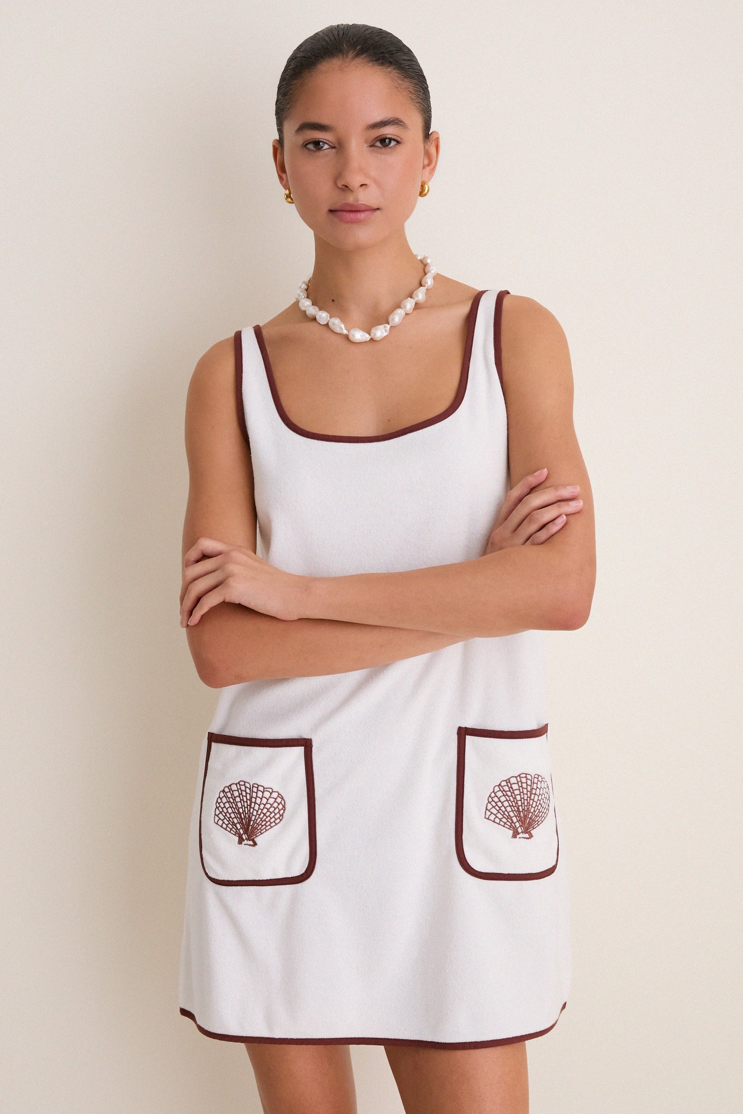 Blanc Shell Embroidered Mini Terrycloth Dress Coverup