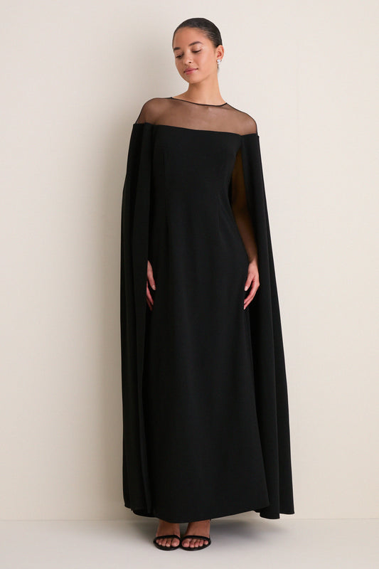 Black Estelle Cape Maxi Dress