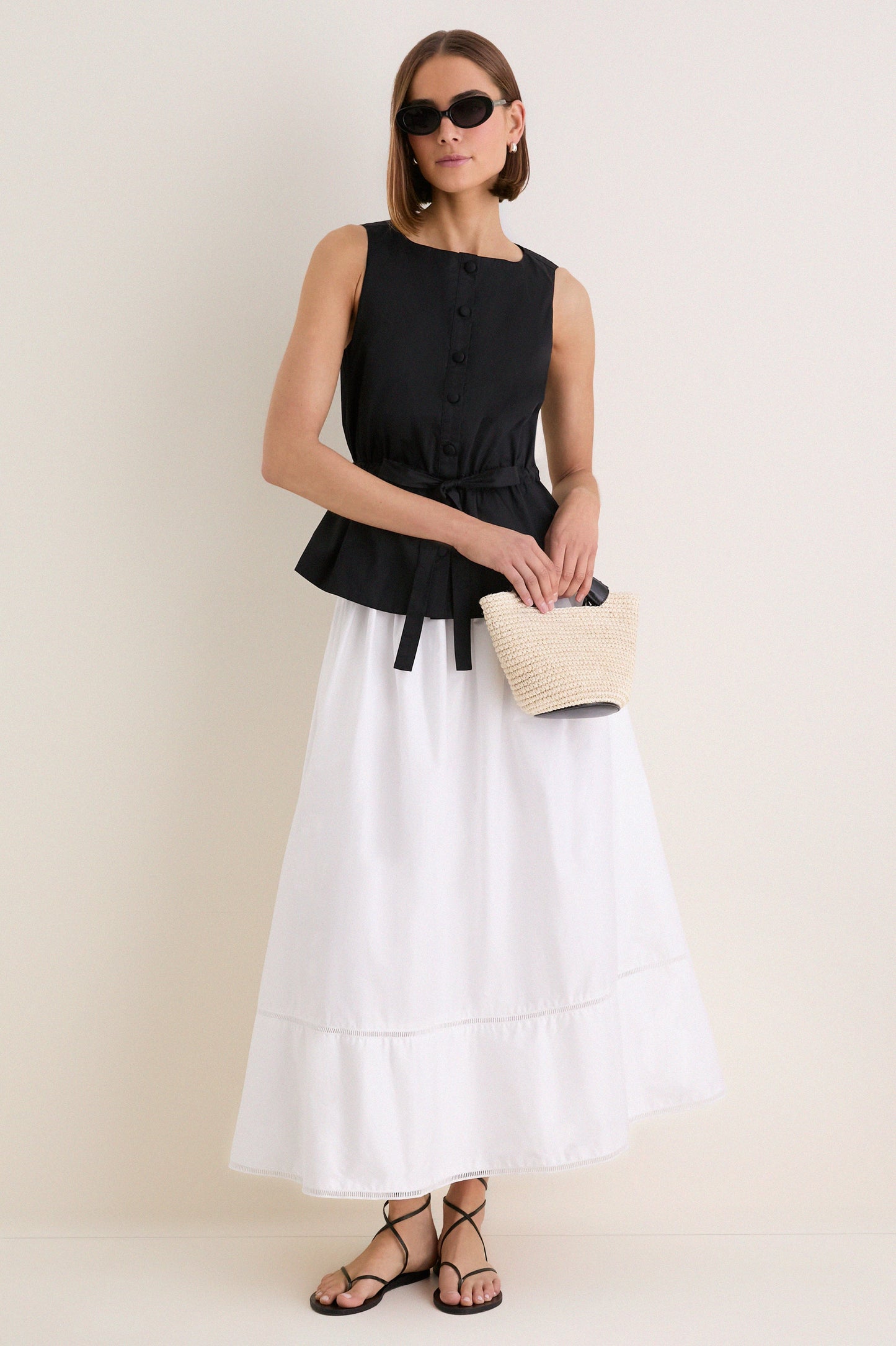 Black Cotton Poplin Francoise Top