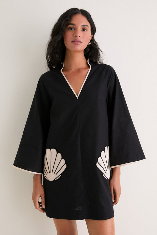Black & Tan Seashell Oceana Mini Dress
