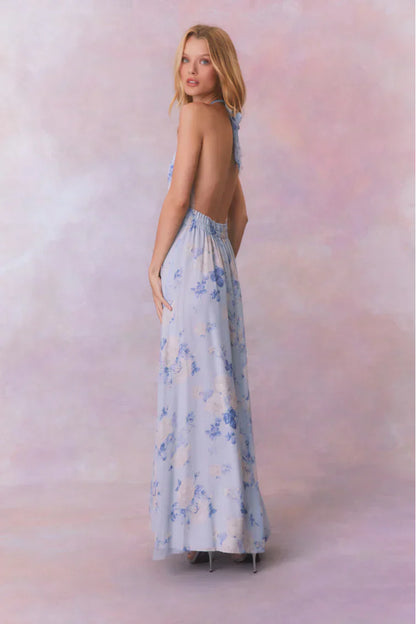 Love Fragrance Halter Maxi Dress-WHISPER BLUE