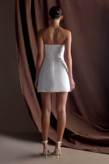 Leslie Gathered Taffeta Mini Dress - White