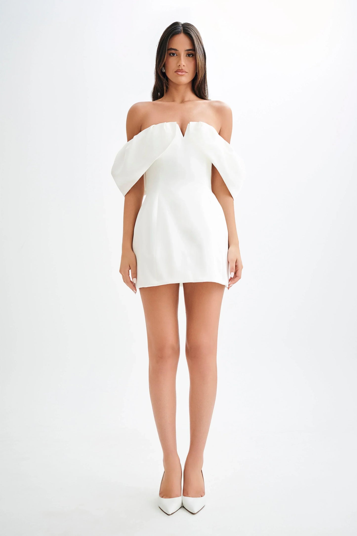 Portia Off Shoulder Satin Corset Dress - White