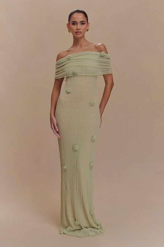 Brynn Orchid Knit Maxi Dress - Pastel Green