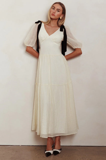 Sinta Bow Shoulder Puff Sleeve Maxi Dress Cream