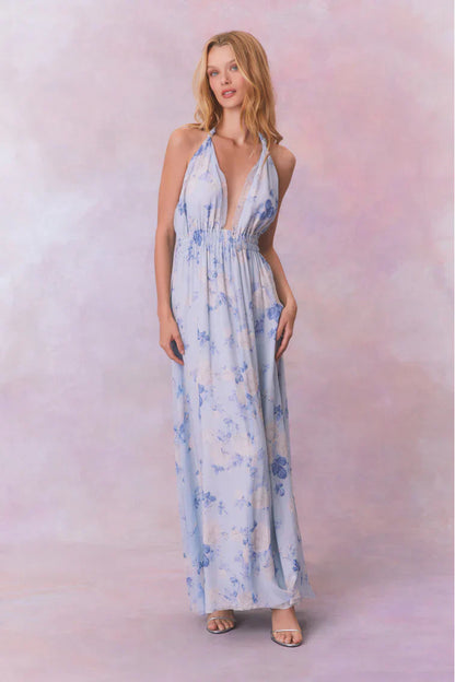 Love Fragrance Halter Maxi Dress-WHISPER BLUE