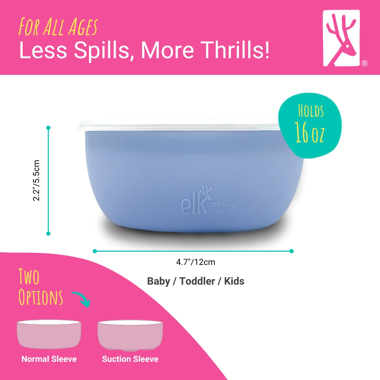 Stainless Steel Bowl with Silicone Sleeve + Lids