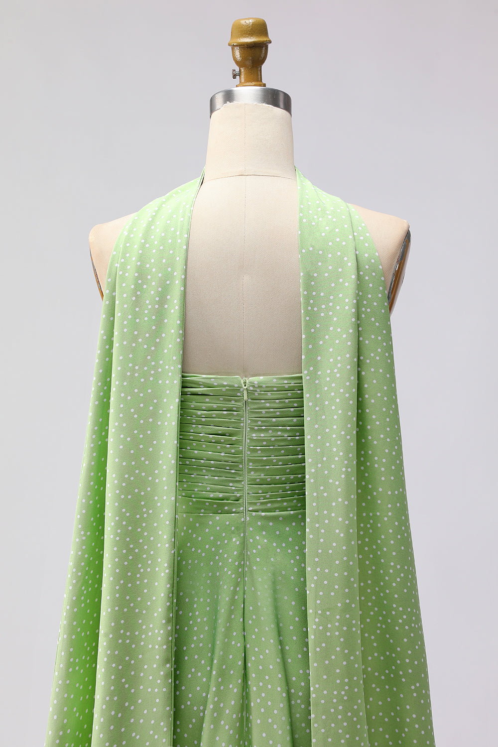 Pink White Polka Dots Neck Scarf A Line Long Bridesmaid Dress