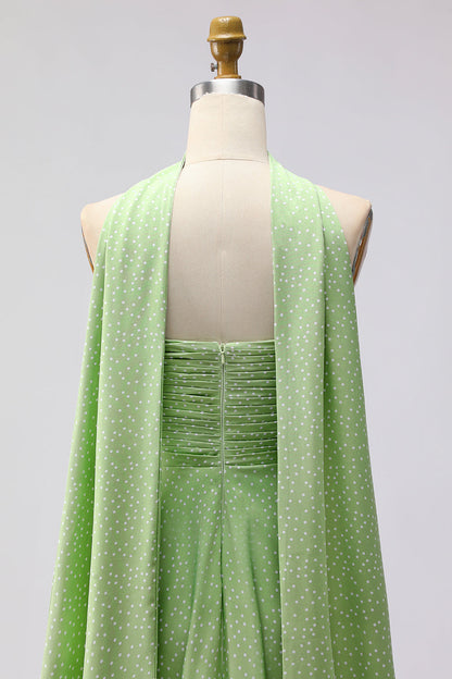 Pink White Polka Dots Neck Scarf A Line Long Bridesmaid Dress