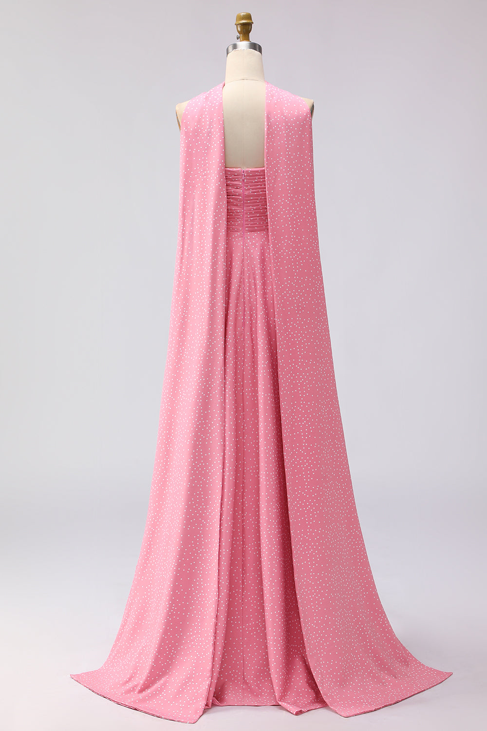 Green White Polka Dots A Line Neck Scarf Long Bridesmaid Dress