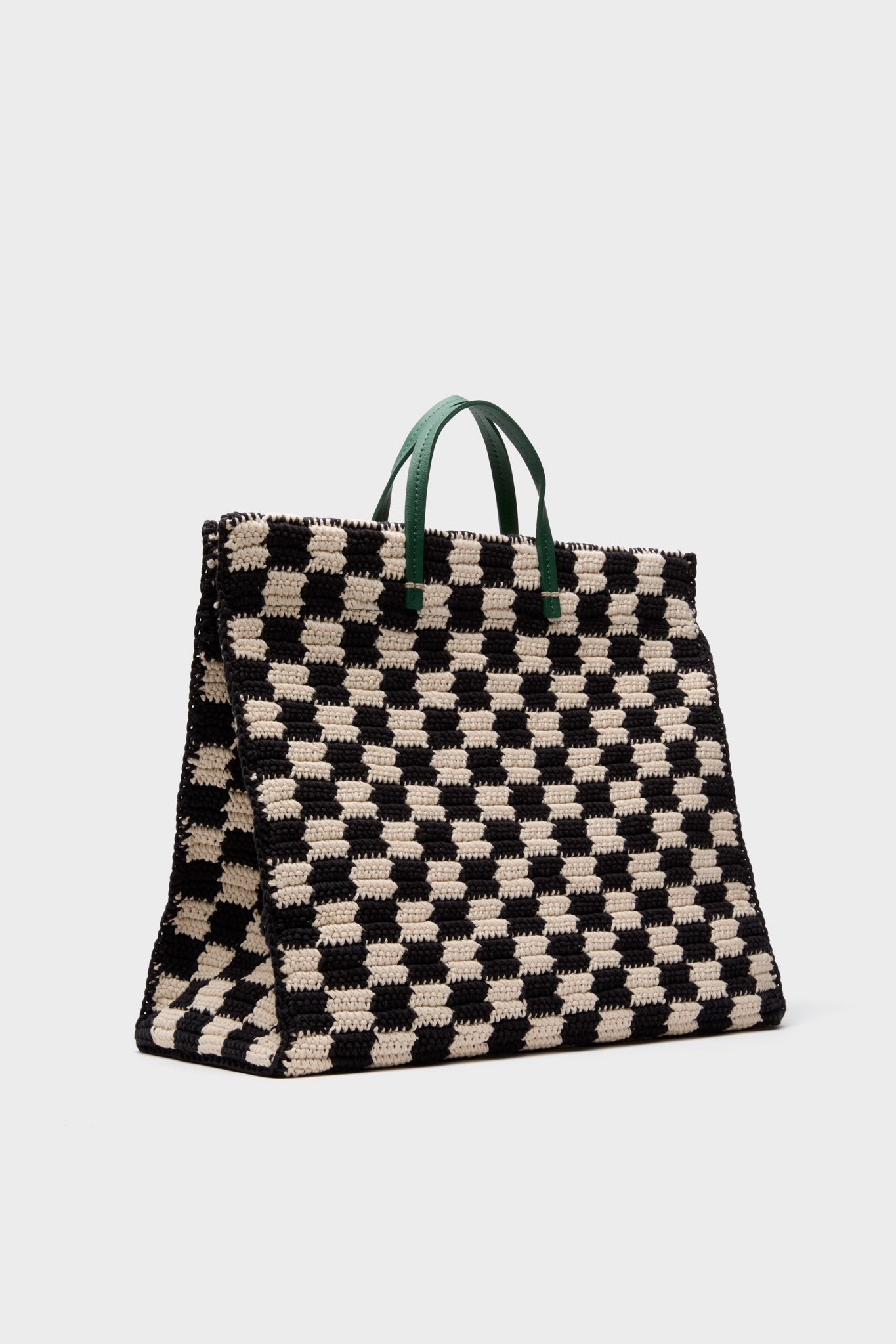 Black and Cream Crochet Checker Summer Simple Tote