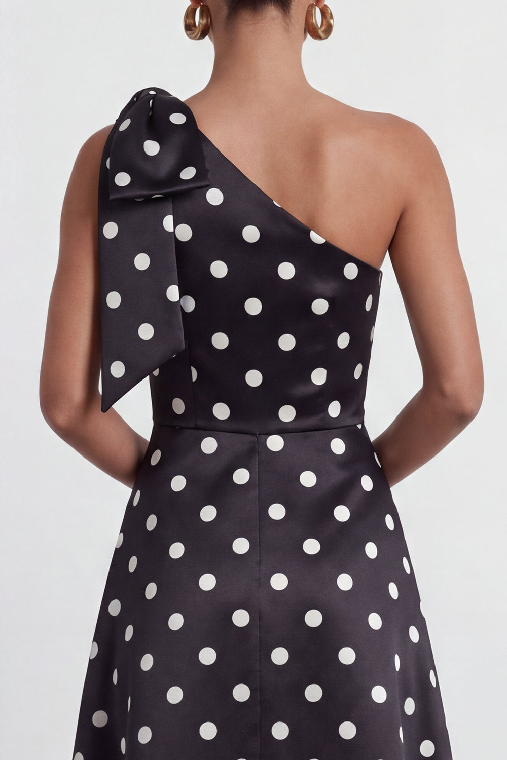 A Line Black and White Polka Dots Long Formal Dress with Bow