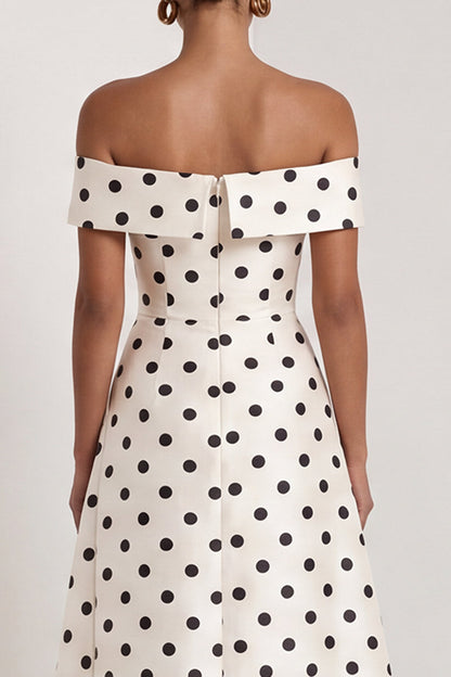 A Line Black and White Polka Dots Long Formal Dress with Slit
