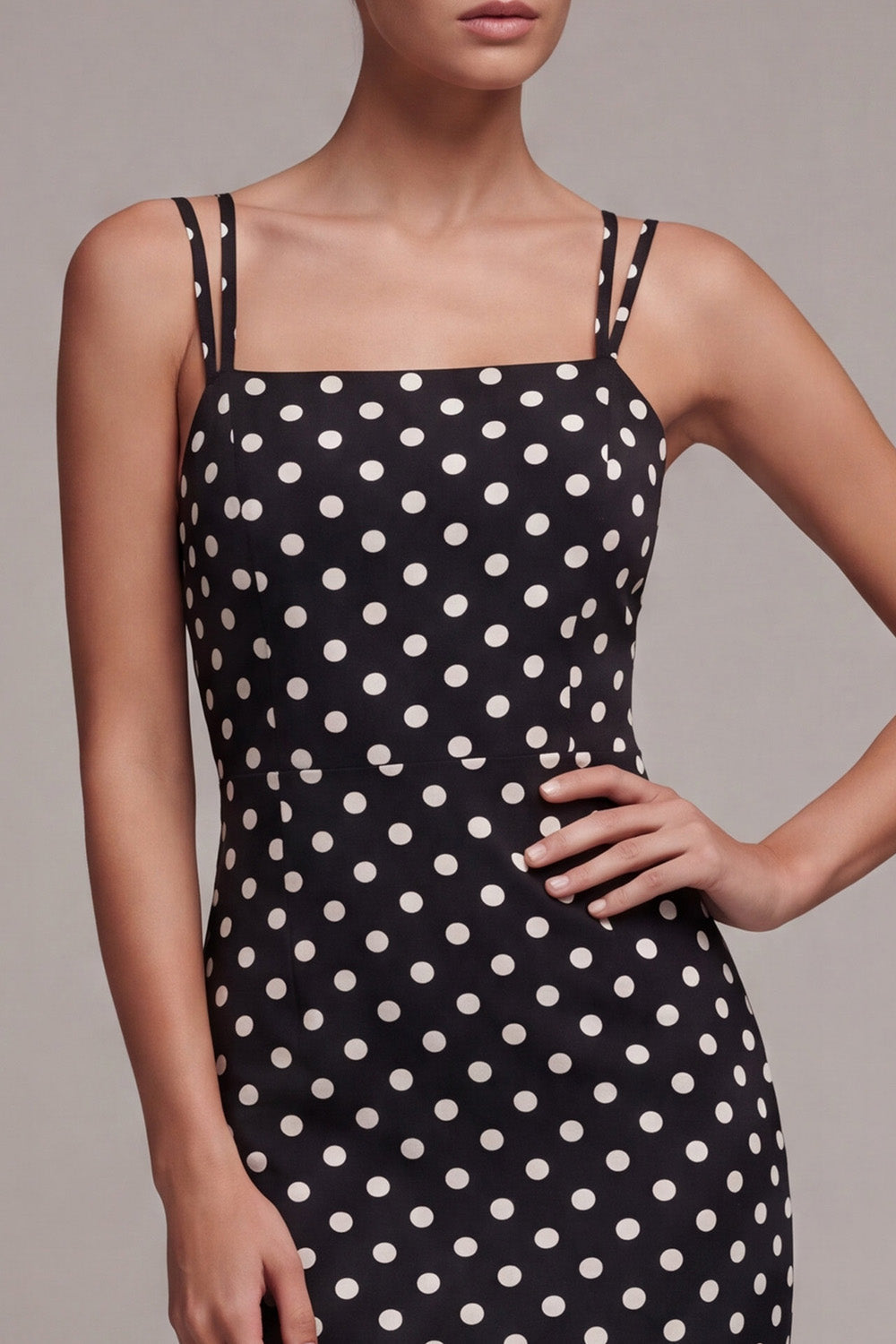 Black and White Mermaid Spaghetti Straps Maxi Polka Dots Dress