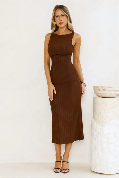 Subtle Sculpt Ribbed Midi Dress Chocolate