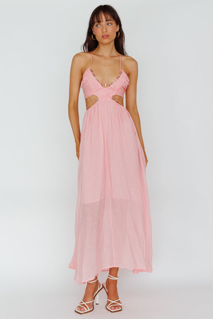 Tenyl Open Back Strappy Midi Dress Blush