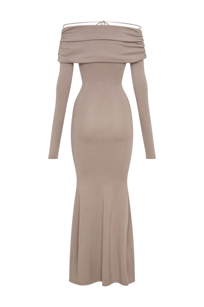 Georgiana Off Shoulder Knit Midi Dress - Stone Marle