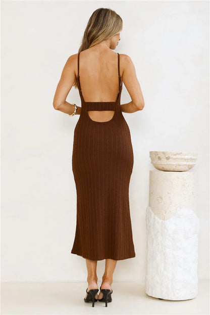 Subtle Sculpt Ribbed Midi Dress Chocolate