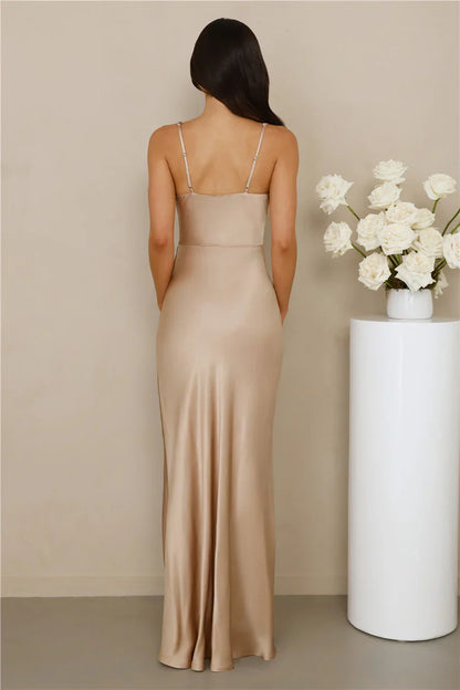 The Evelina Satin Maxi Dress Champagne
