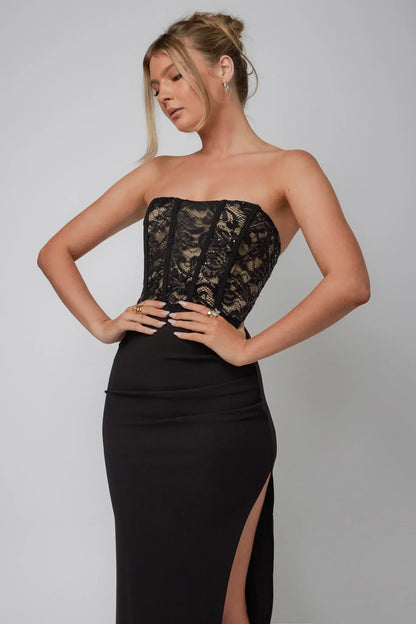 Maravilla Lace Bodice Maxi Dress Black/Nude