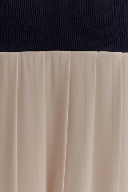 Presley Contrast Knit Off Shoulder Maxi Dress - Navy And Cream