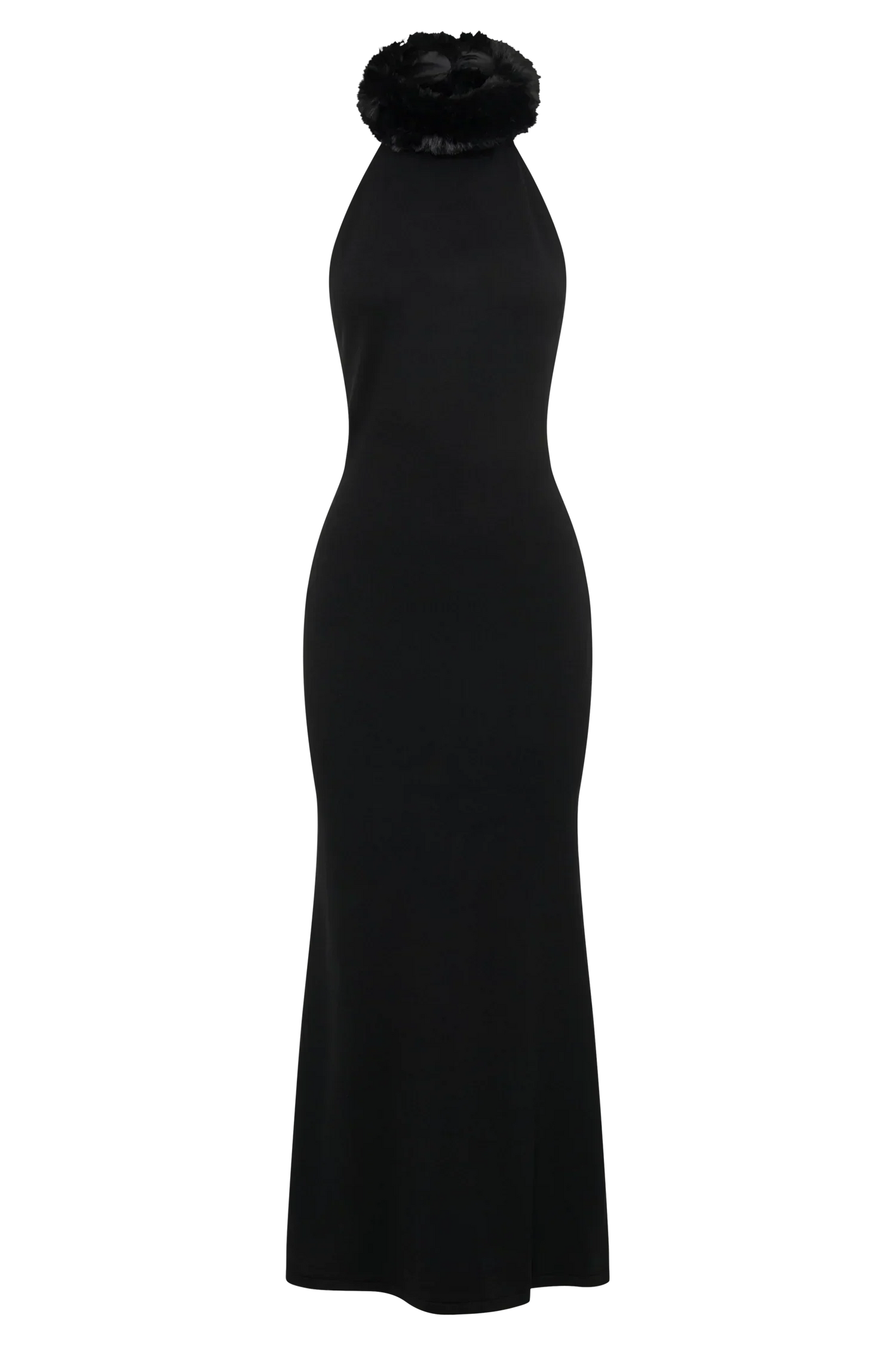 Elva Halter Knit Maxi Dress With Faux Fur - Black