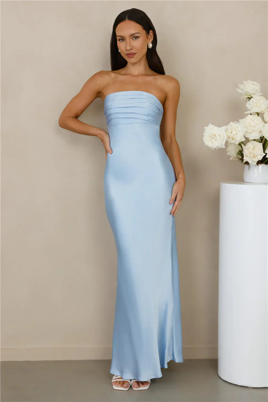 The Seraphina Strapless Satin Maxi Dress Blue
