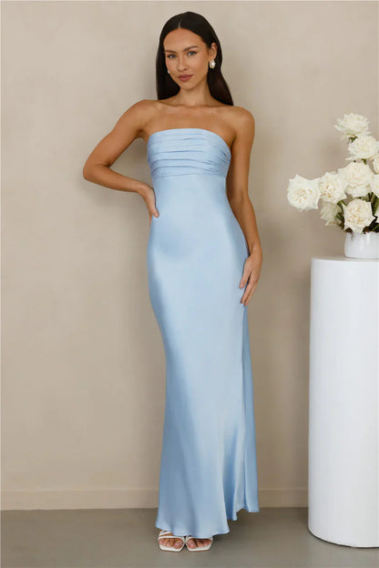 The Seraphina Strapless Satin Maxi Dress Blue