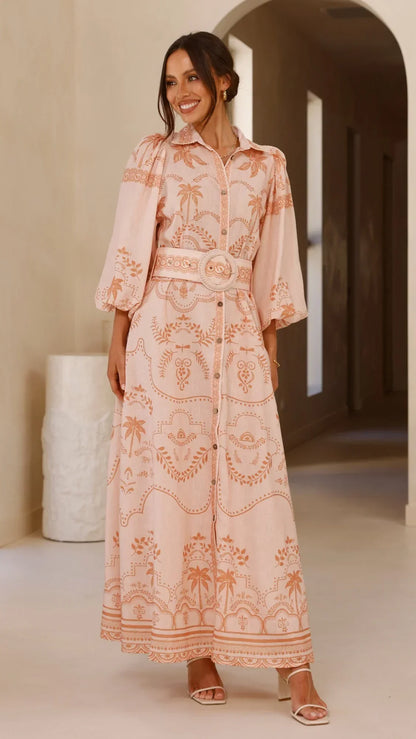 Xander Long Sleeve Maxi Dress - Natural