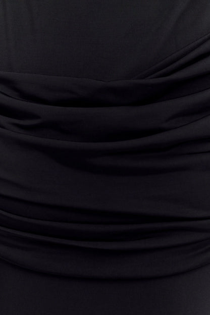 Henley Slinky Drape Maxi Dress - Black