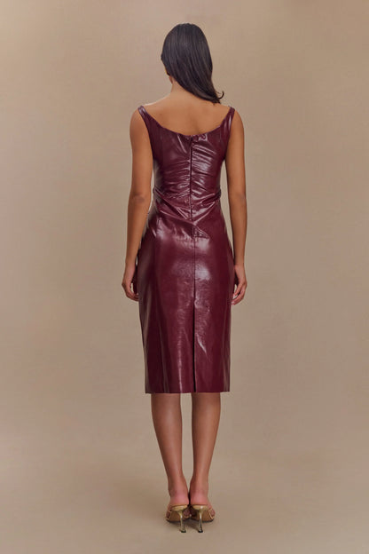 Sonia Faux Leather Midi Dress - Cherry Red