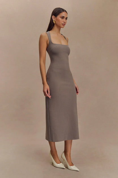 Frida Crepe Midi Dress - Smoke