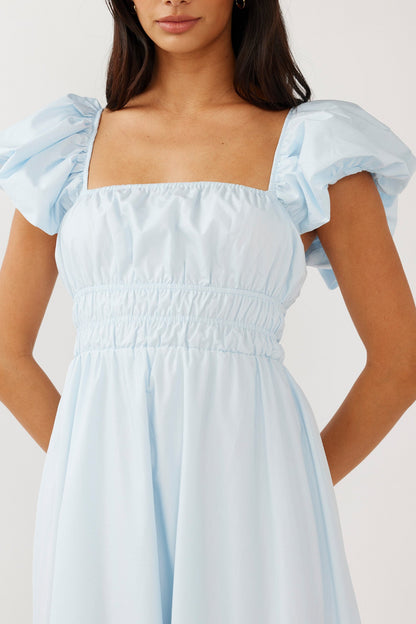 Rose Meadow Puffed Sleeve Midi Dress Blue