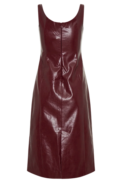 Sonia Faux Leather Midi Dress - Cherry Red