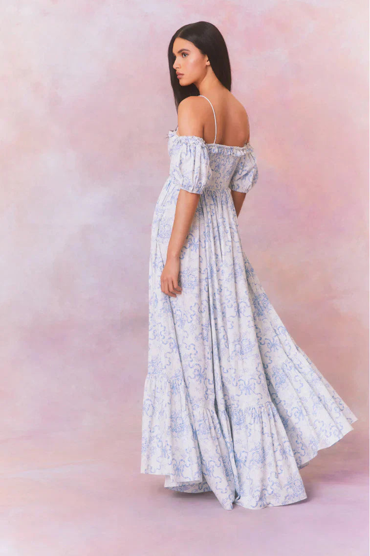 Tabithea Bow Print Off-Shoulder Maxi Dress